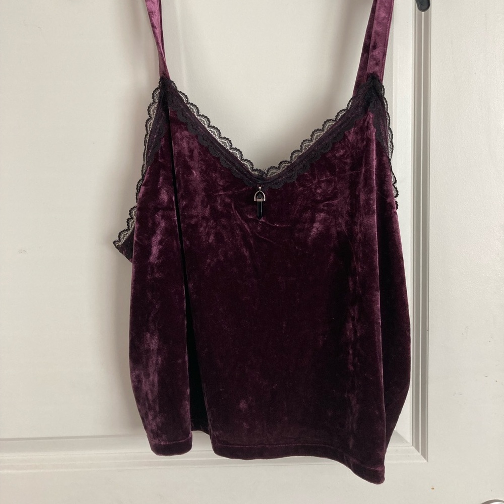 Velvet Camisole with Lace Trim